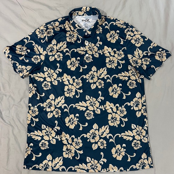 REYN SPOONER Men's XL Hawaiian Floral Print Polyester Short Sleeve Polo Shirt - Picture 2 of 12
